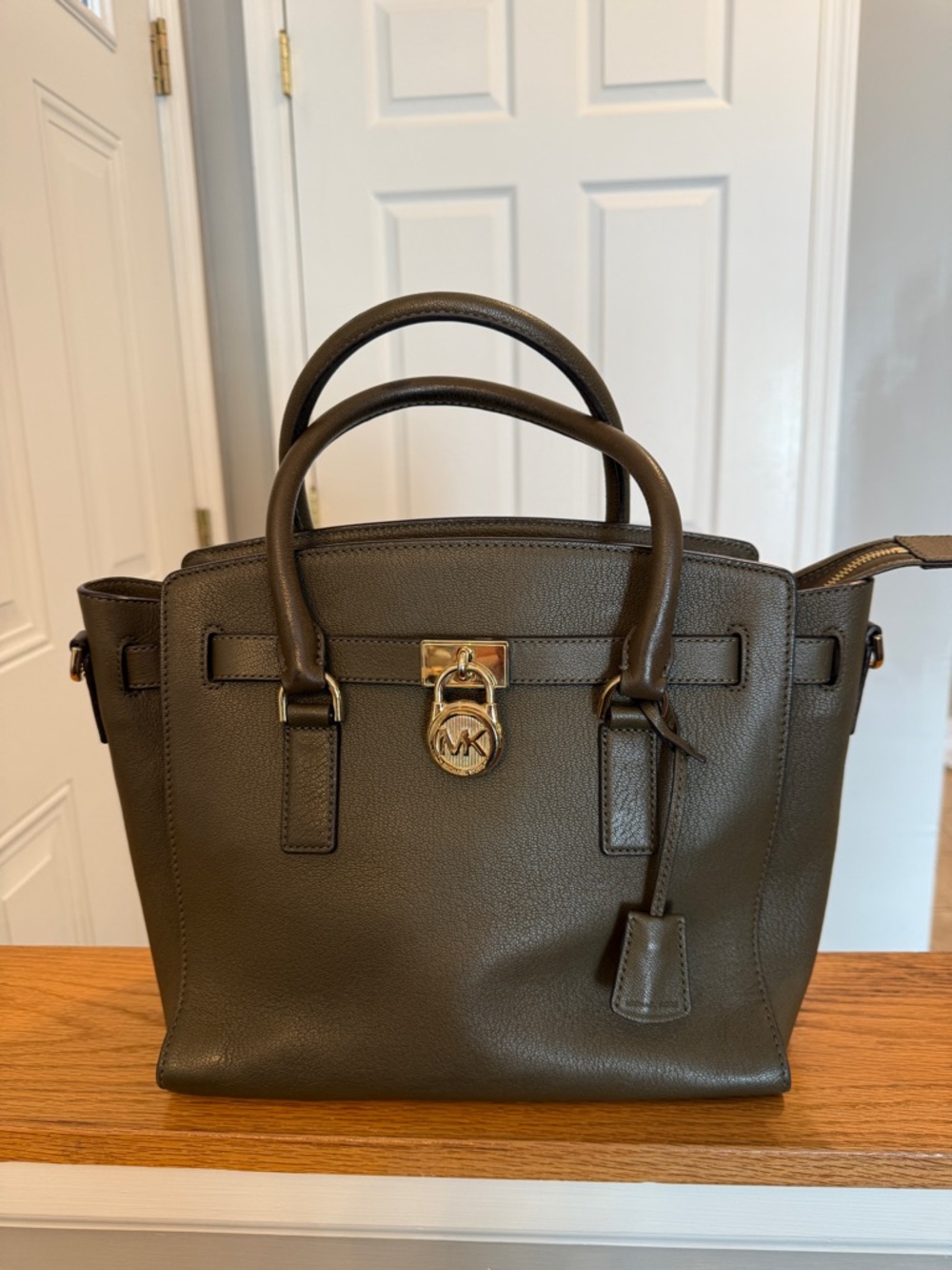 Michael Kors Olive Leather Tote with Gold Hardware
